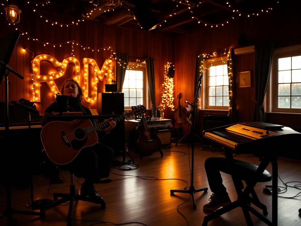 Guitar and keyboard in the rehearsal room